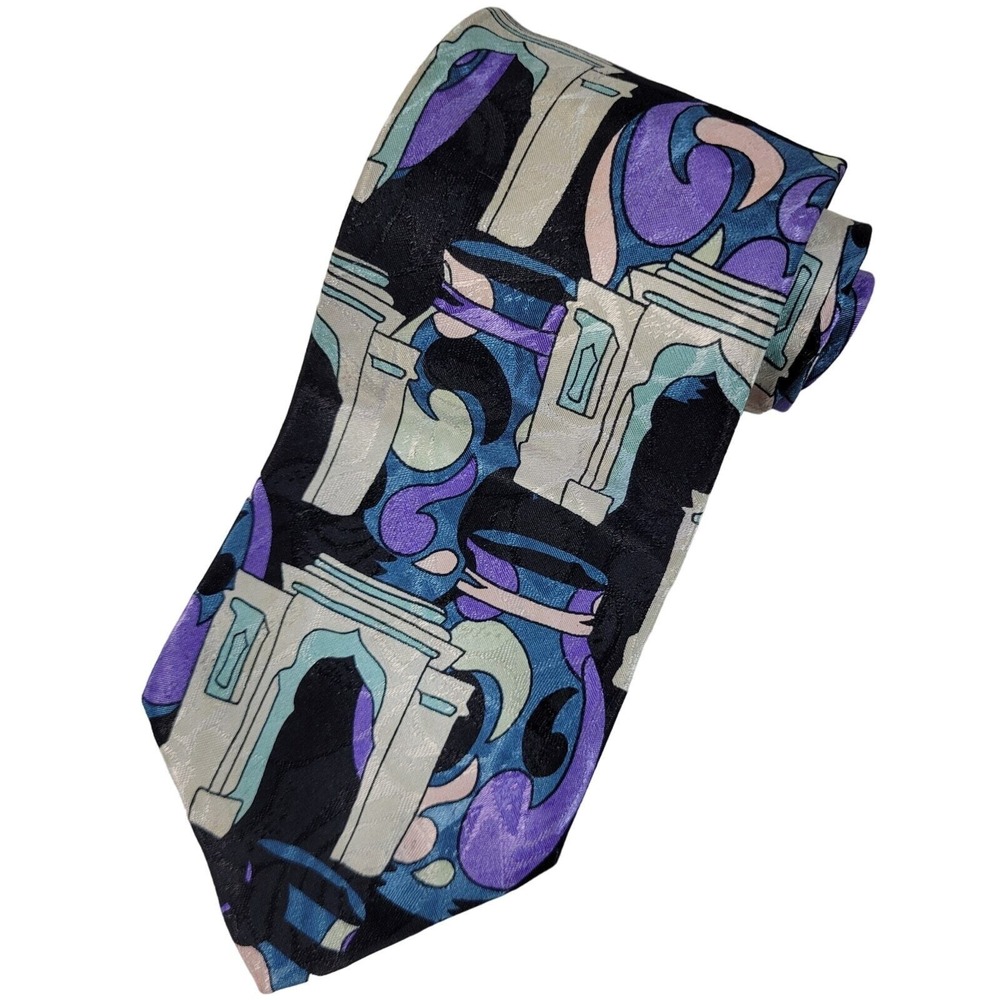 Vintage 90's Gitano Necktie Men's Abstract Pottery Roman Artsy Pastels Swirls